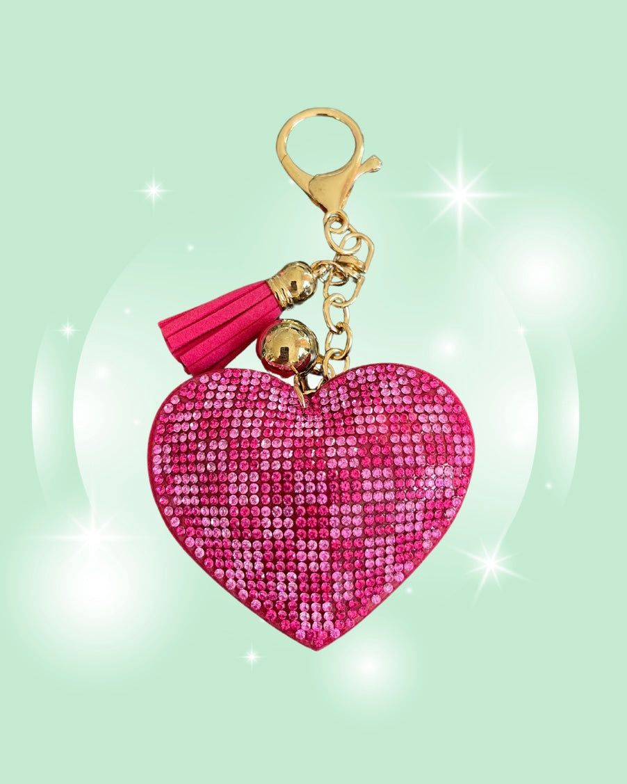 CHECKERED HEART RHINESTONE KEYCHAIN