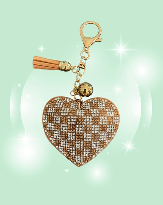 CHECKERED HEART RHINESTONE KEYCHAIN