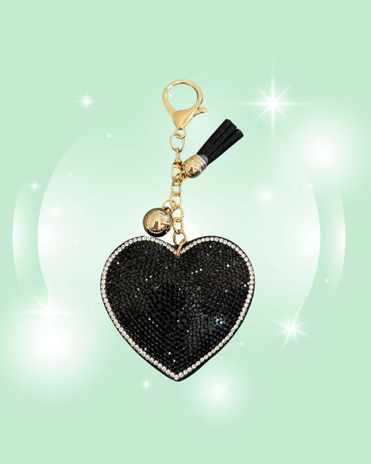 BLACK HEART RHINESTONE KEYCHAIN