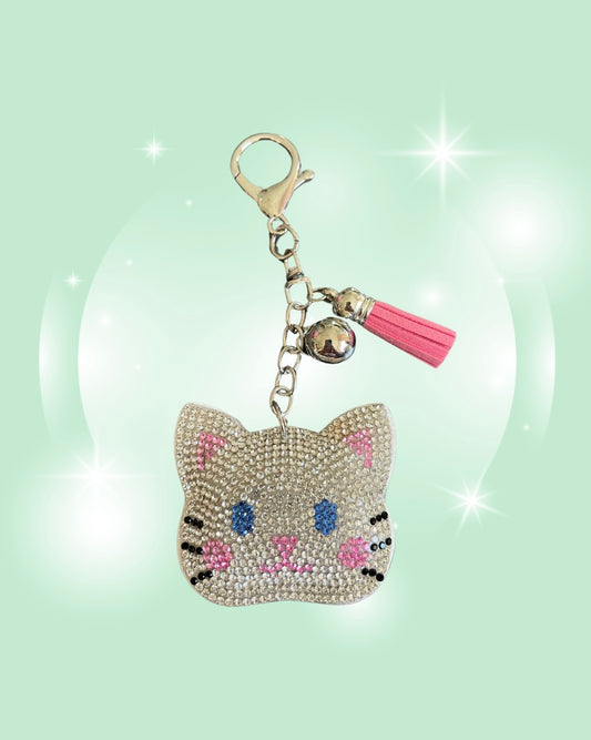 CUTE CAT RHINESTONE KEYCHAIN